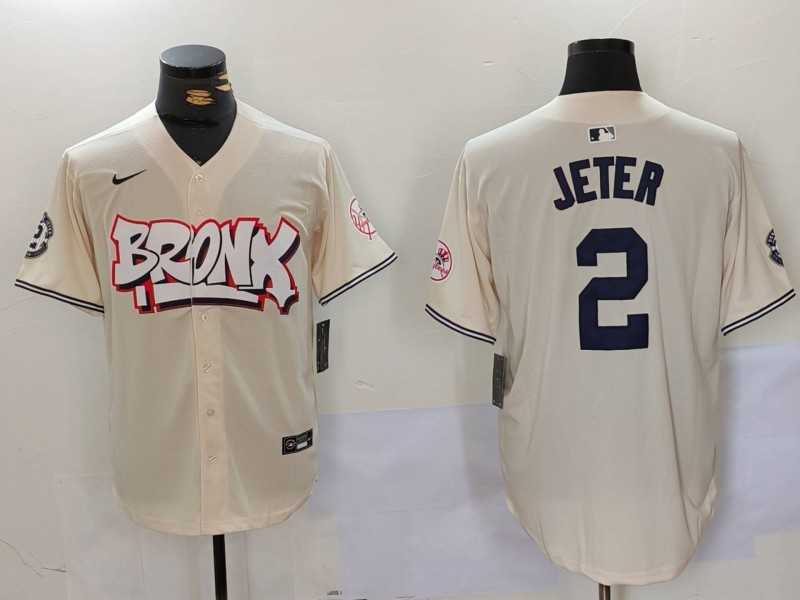 Mens New York Yankees #2 Derek Jeter Cream Limited Stitched Baseball Jersey